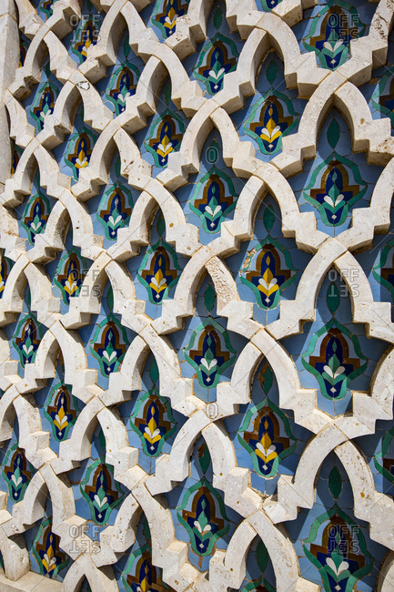 Casablanca, Morocco. Hassan II Mosque, mosaic tile with flower design