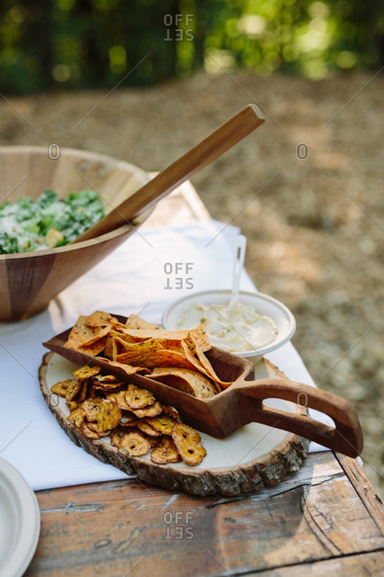 Happy hour appetizers on an outdoor table