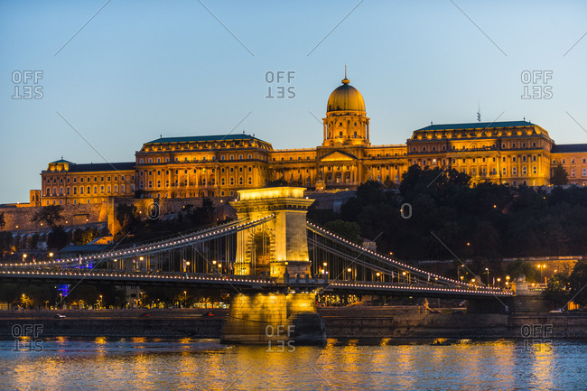 October 2,  2015: Hungary- Budapest- Buda Castle and chain bridge at dusk
