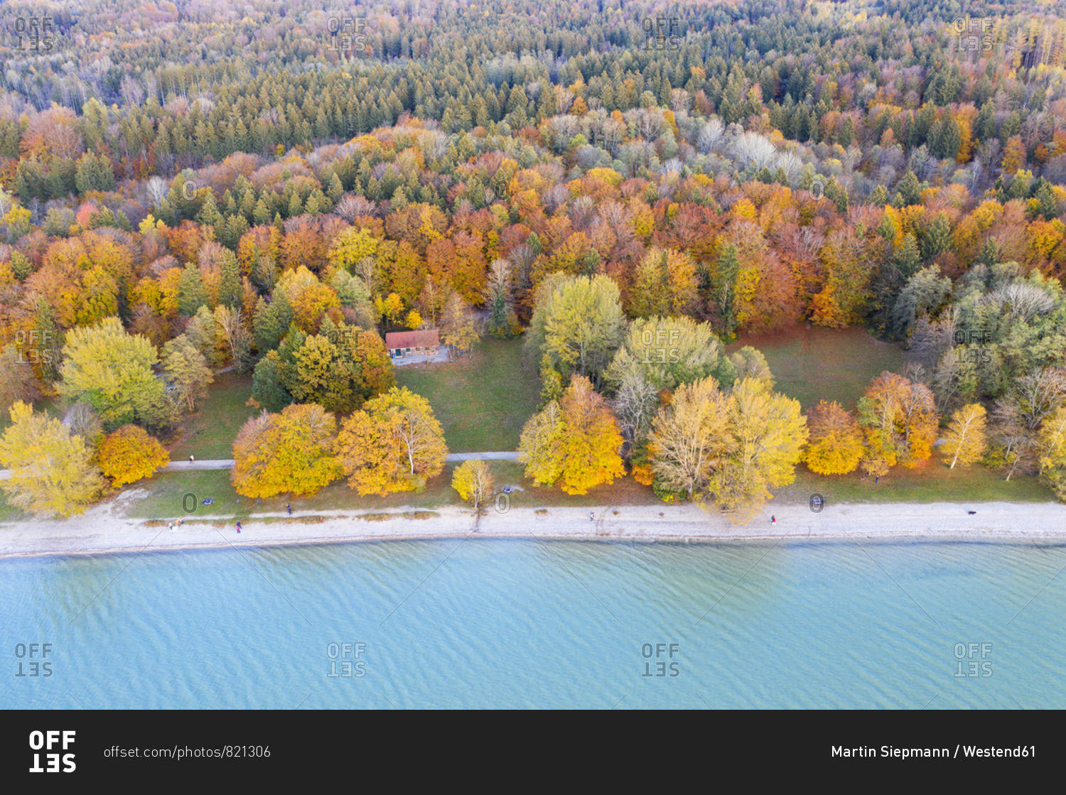 Germany- Bavaria- lakeshore of Lake Starnberg- Fuenfseenland- local recreation area Ambach- aerial view