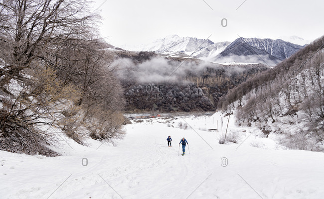 Georgia- Caucasus- Gudauri- two people on a ski tour