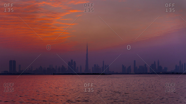 United Arab Emirates- Dubai- silhouette of the skyline at twilight