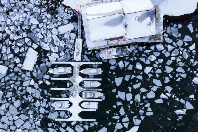 Harbor in the frozen sea, Balls tad, Lofoten Islands, Norway