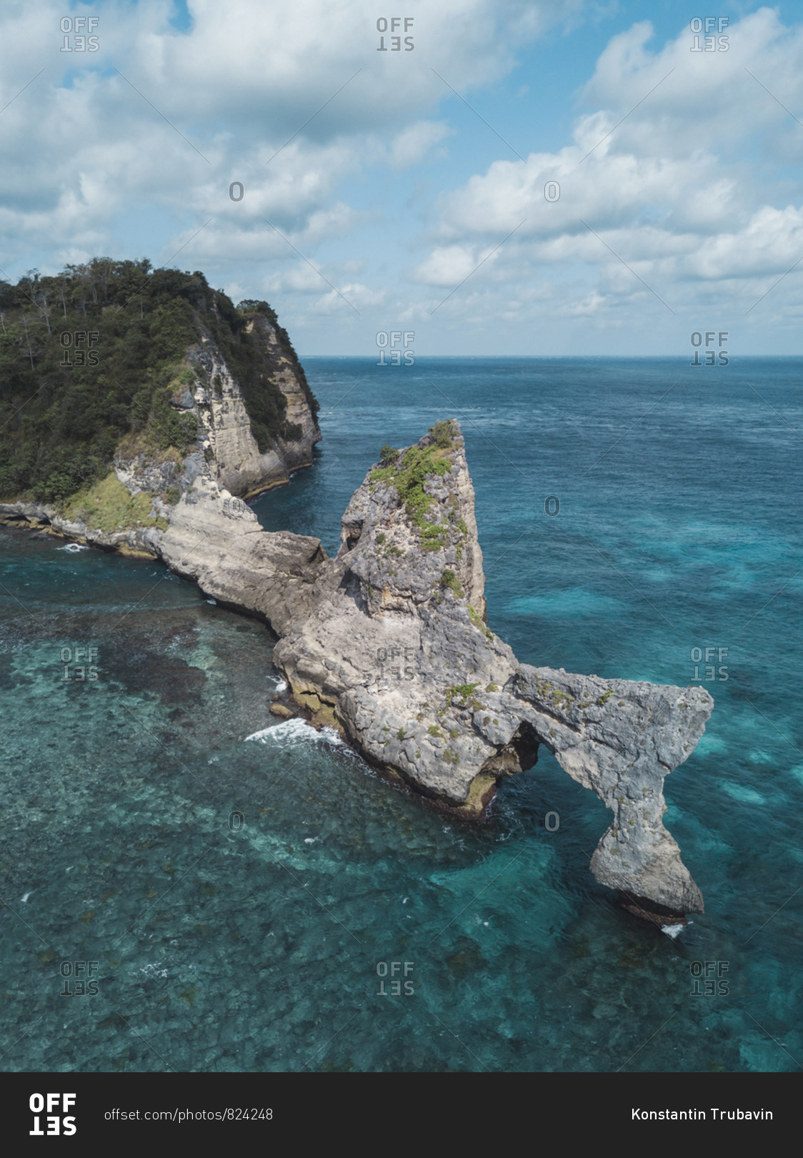 Aerial view of rock  formation near Atuh beach Nusa Penida 