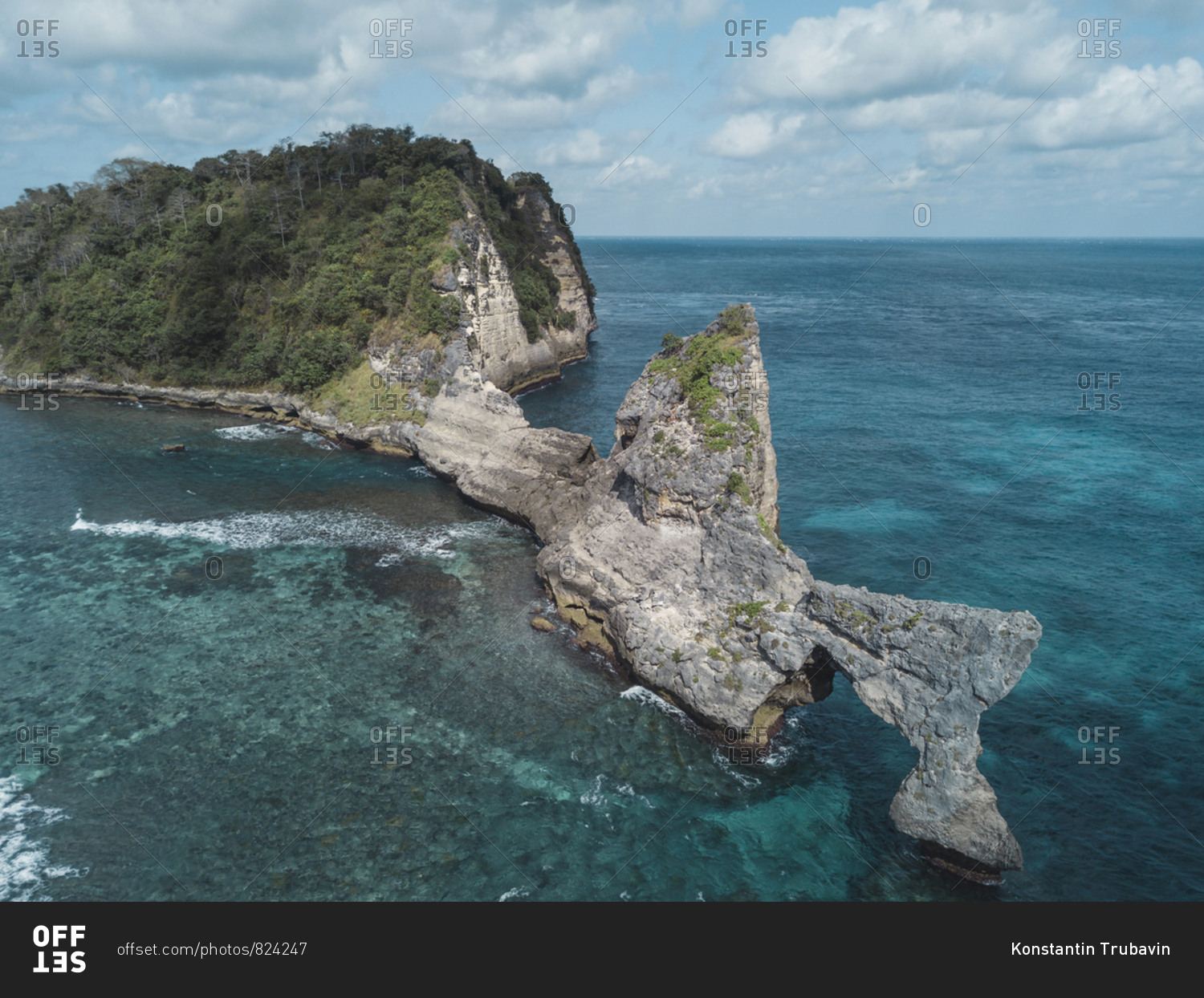 Aerial view of rock  formation near Atuh beach Nusa Penida 