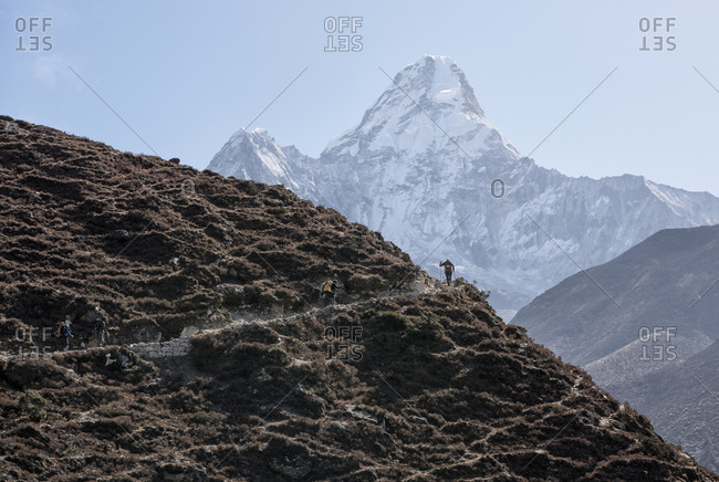 Nepal- Solo Khumbu- Everest- Mountaineers walking on Ama Dablam