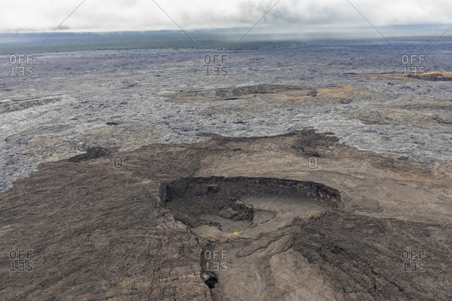 USA- Hawaii- Big Island- aerial view of cooled down lava fields and crater