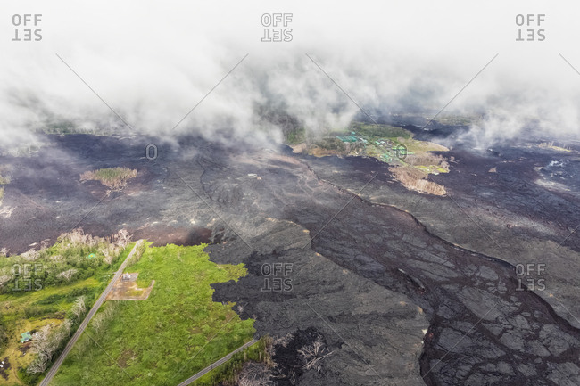 USA- Hawaii- Big Island- aerial view of the impacts of the volcanic eruption in 2018