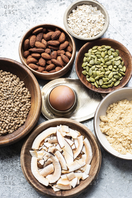 Ingredients for baking in bowls