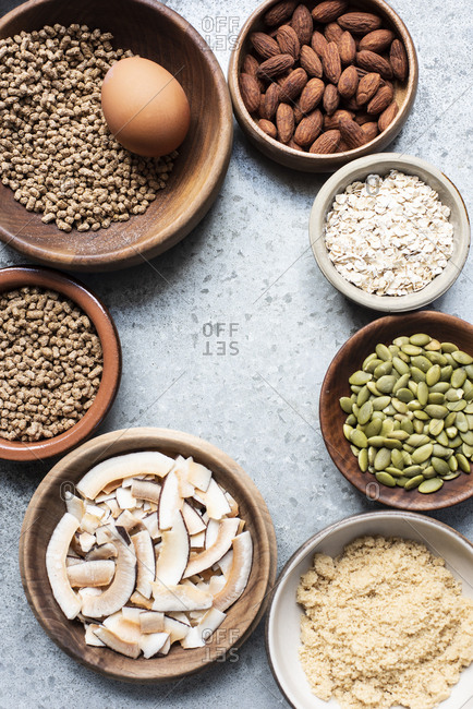 Ingredients for baking in bowls