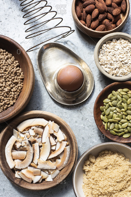 Ingredients for baking in bowls