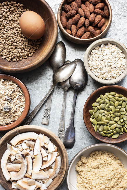 Ingredients for baking in bowls