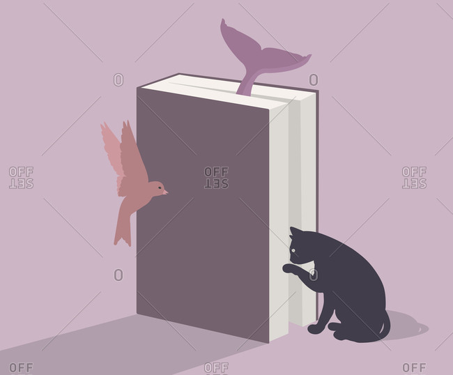 Book surrounded by animals