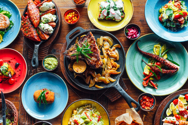 Table full of spanish cuisine food