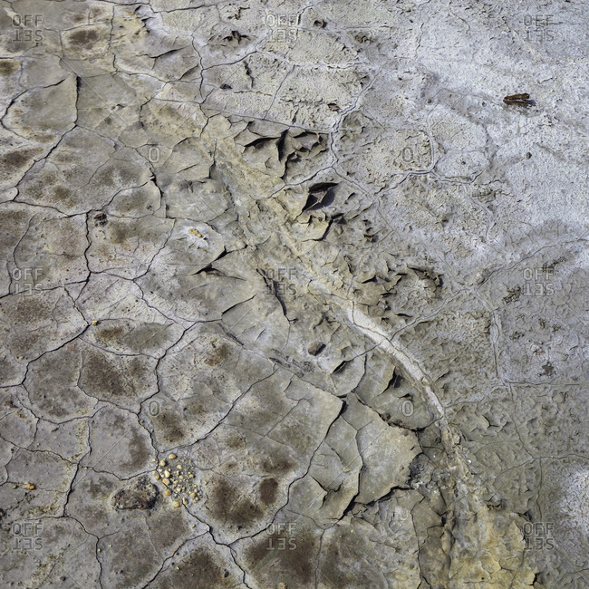 From above dry brown rock surface in cracks