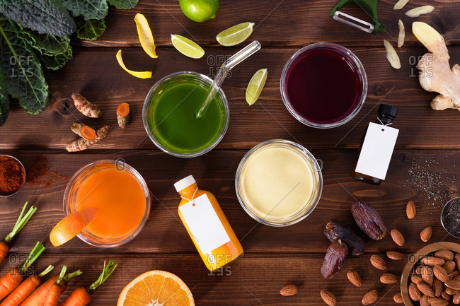 Variety of juice cleanse drinks
