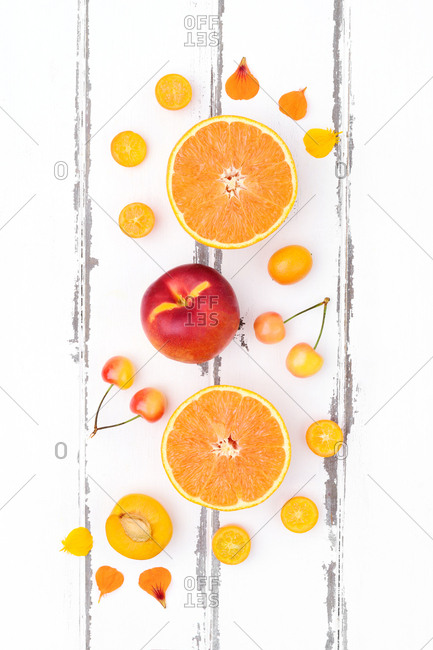 Orange produce on wooden table