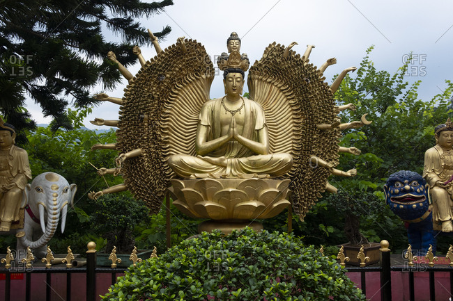 Hong Kong, China - September 8, 2018: Buddha sculpture at Ten Thousand Buddhas Monastery