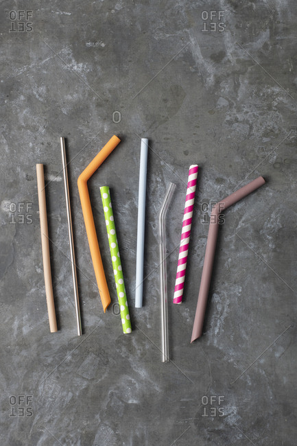Assorted sustainable straws overhead