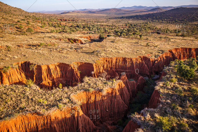 Aerial view of ancient erosion on the Loldaiga Hills, Northern Kenya, Africa.