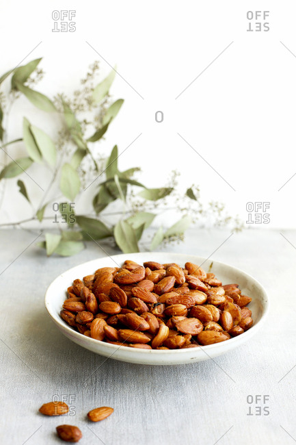 Plate of smoky almonds