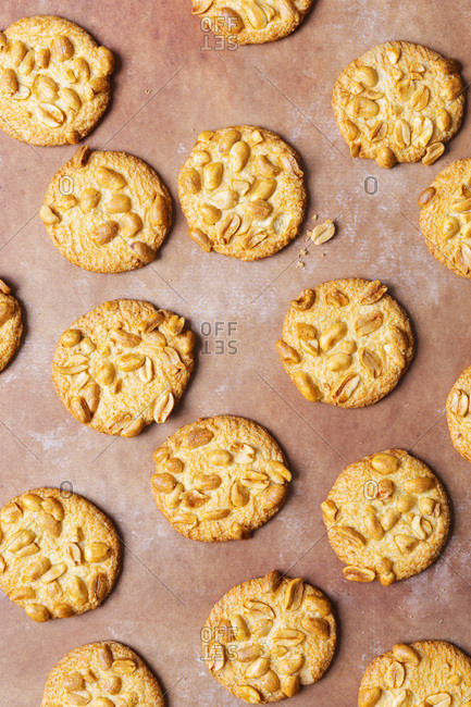 Scattered peanut biscuits.