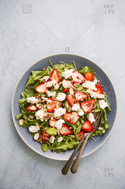 Plate of strawberry arugula salad