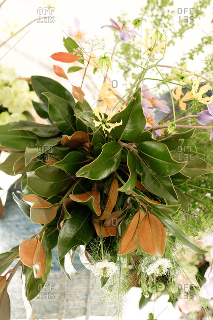 Hanging arrangement at an outdoor wedding