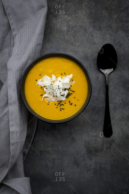 sweet potato soup  with mango- curcuma and coconut milk