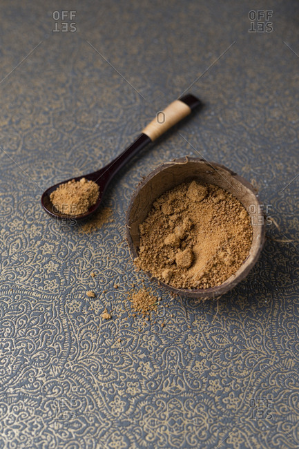 Coconut sugar in coconut husk