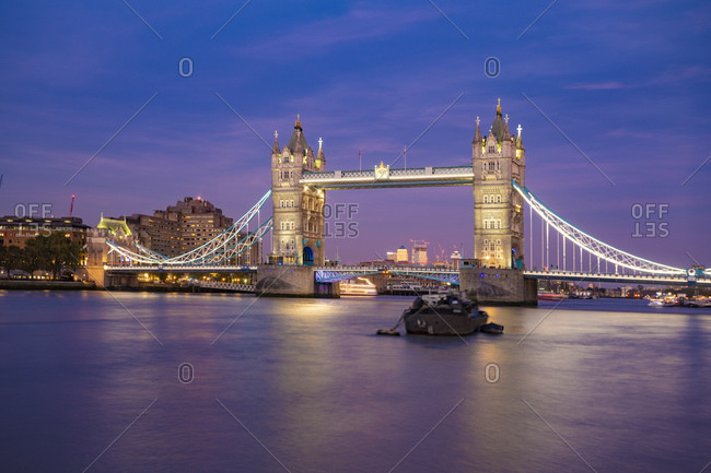 UK- London- illuminated Tower Bridge at night