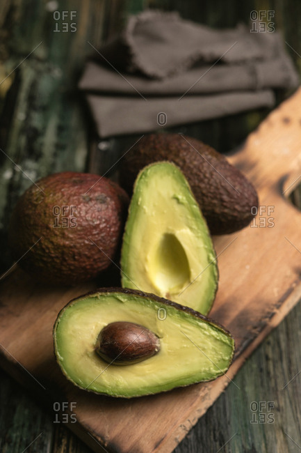 Set of freshly cut avocados to make vegetarian food
