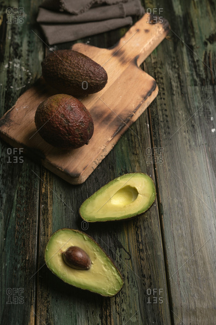 Set of freshly cut avocados to make vegetarian food