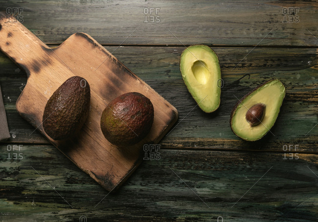 Set of freshly cut avocados to make vegetarian food
