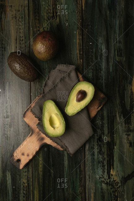 Set of freshly cut avocados to make vegetarian food