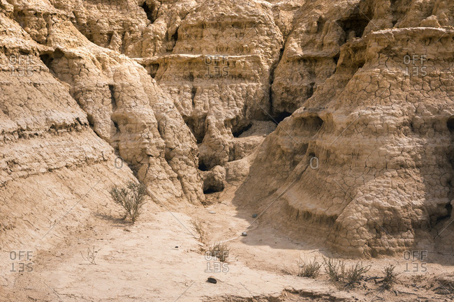 Amazing landscape of desert hills on background of blue sky