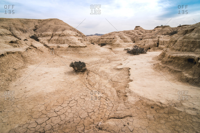 Amazing landscape of desert hills on background of blue sky