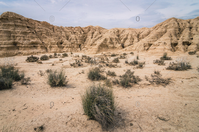 Amazing landscape of desert hills on background of blue sky