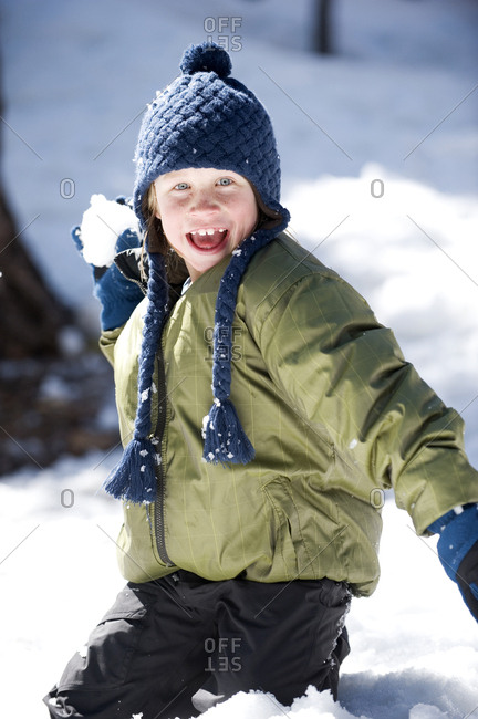 A boy plays in the snow in Lake Tahoe, California.