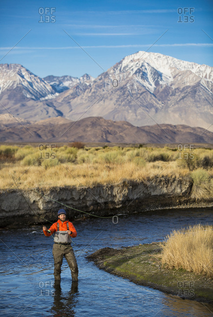 Early morning fly fishing on the Owens River, Eastern Sierra