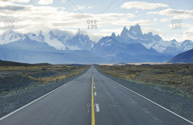 Looking down the road that leads to Chalten and Los Glaciares National Park, Argentina.