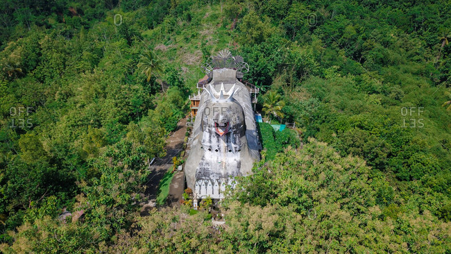 January 26, 2019: Aerial view of Chicken church in Yogyakarta city on a bright sunny day in east of Java Island of Indonesia.