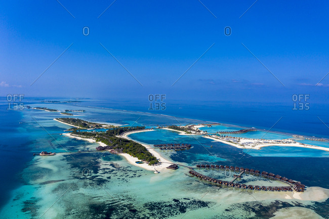 Aerial view over Olhuveli and Bodufinolhu with Fun Island Resort- South Male Atoll- Maldives