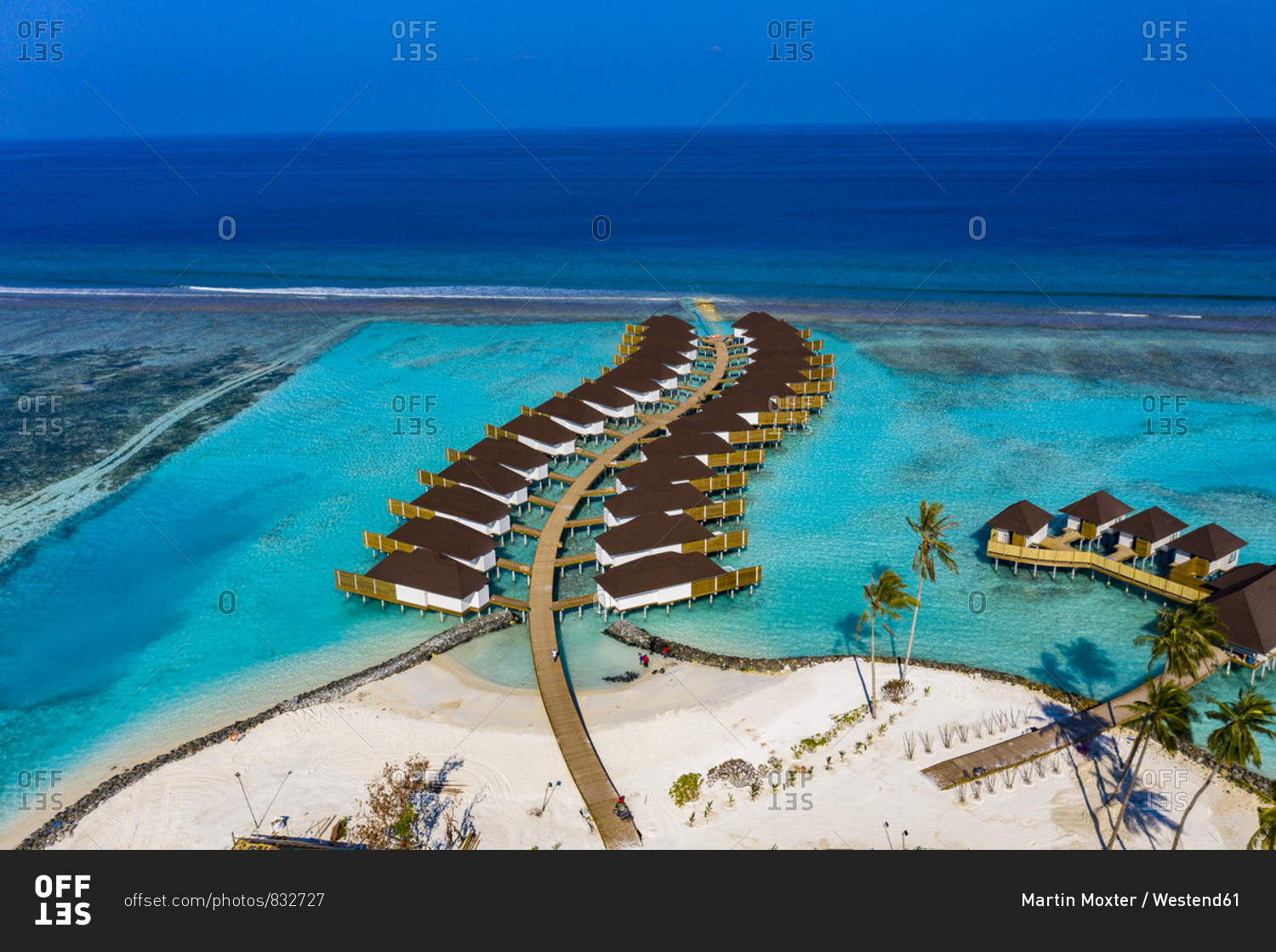Aerial view of water bungalows- South Male Atoll- Maledives