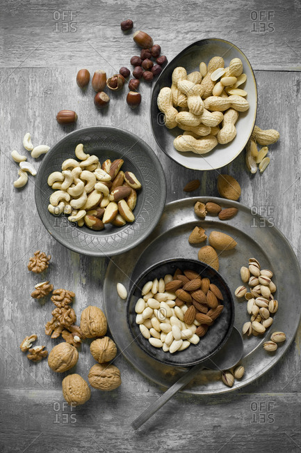 Peanuts- hazelnuts- cashew nuts- brazil nuts and almonds
