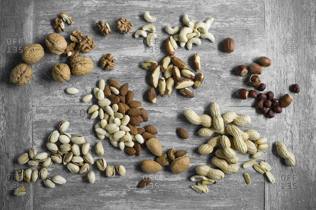 Peanuts- hazelnuts- cashew nuts- brazil nuts- pistachios and almonds