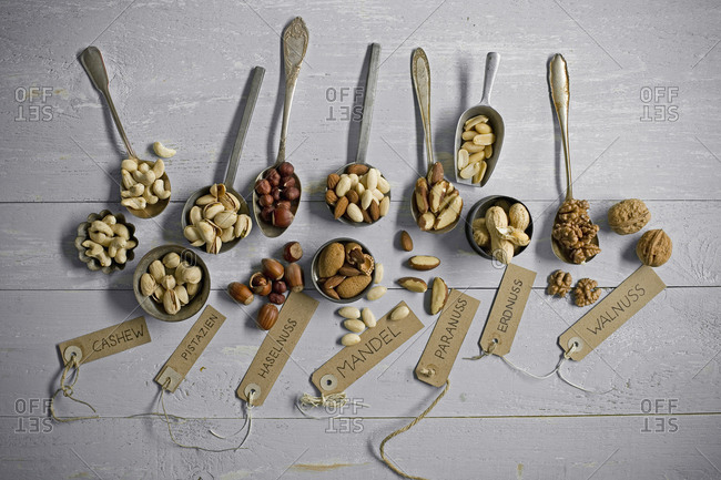 Peanuts- hazelnuts- cashew nuts- brazil nuts- pistachios and almonds