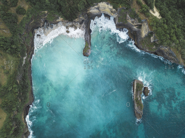 Aerial view of coast and beach between Broken beach and Manta bay- Nusa Penida- Bali- Indonesia
