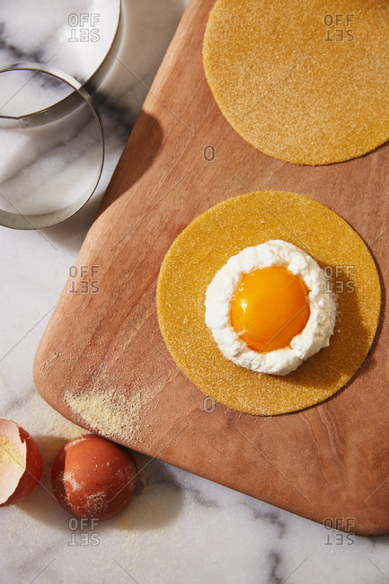 Overhead view of ingredients on cutting board