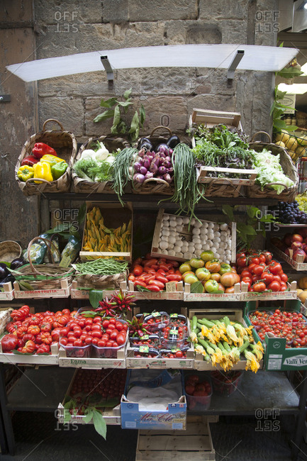 Florence, Italy - July 17, 2008: Fruit and vegetable market place